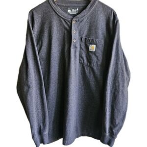 Men's Carhartt Loose Fit Mens Med Gray Long-Sleeve Pocket Henley T-Shirt K128